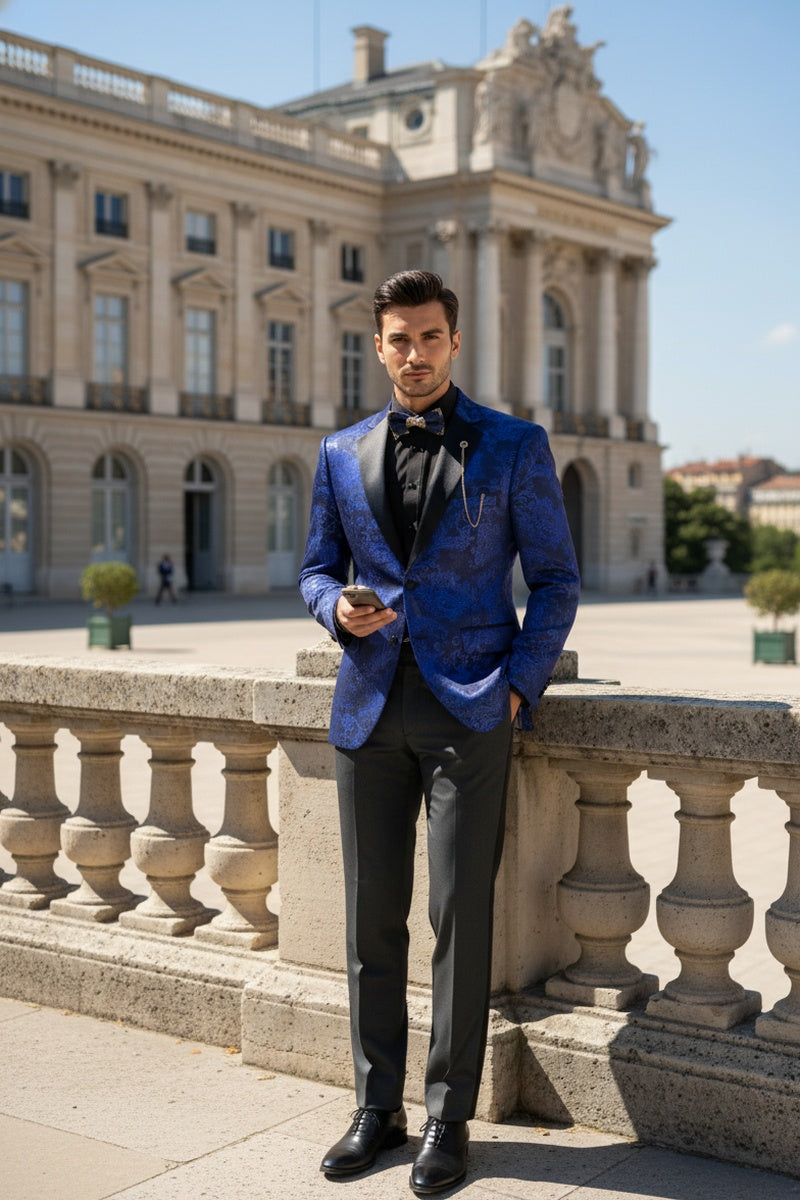 "Posh Paisley Velvet" Royal Blue Tuxedo Jacket (Separates)