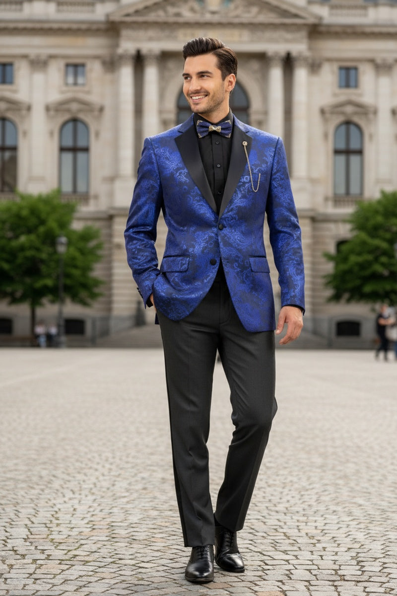 "Posh Paisley Velvet" Royal Blue Tuxedo Jacket (Separates)