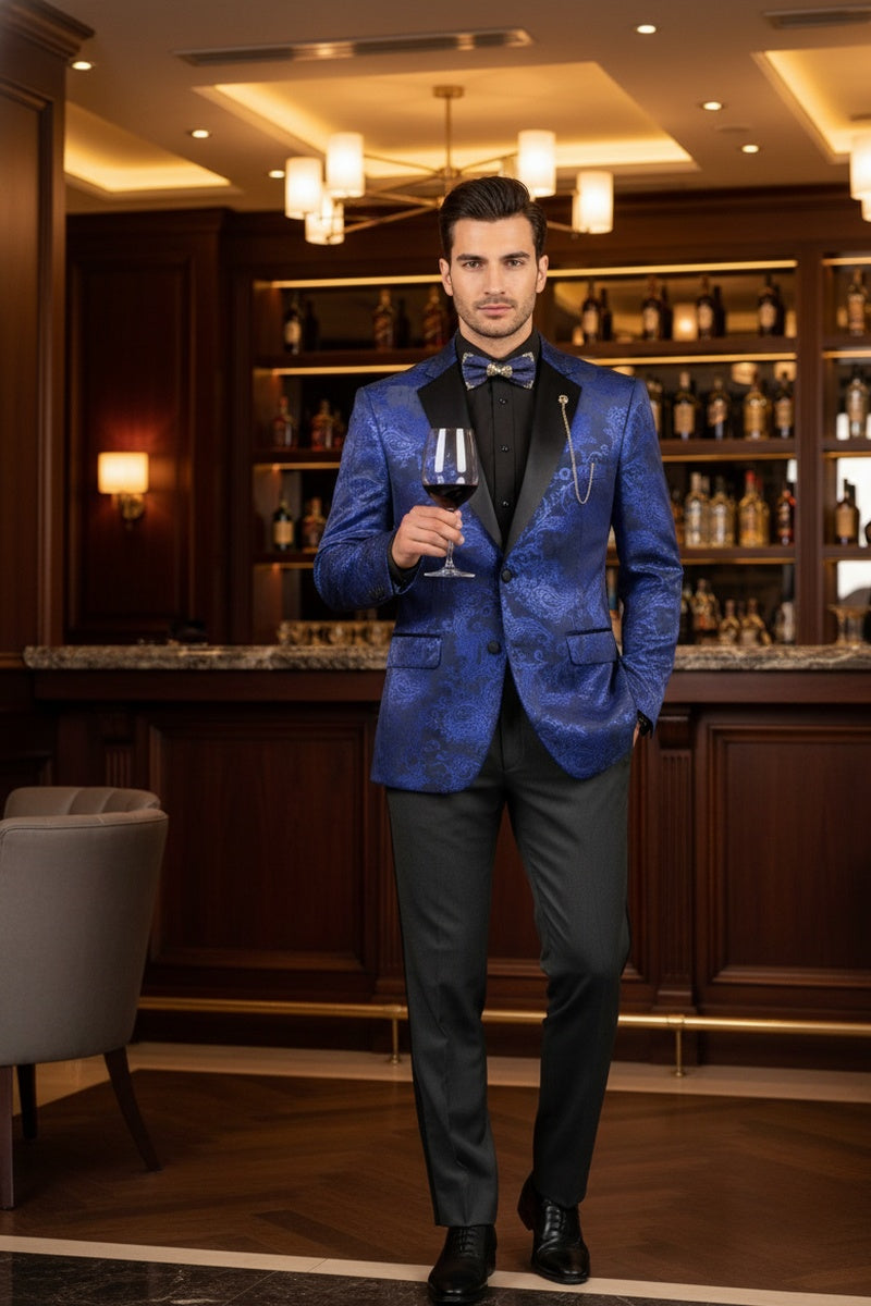 "Posh Paisley Velvet" Royal Blue Tuxedo Jacket (Separates)