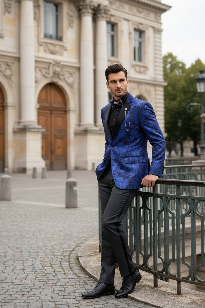 "Posh Paisley Velvet" Royal Blue Tuxedo Jacket (Separates)