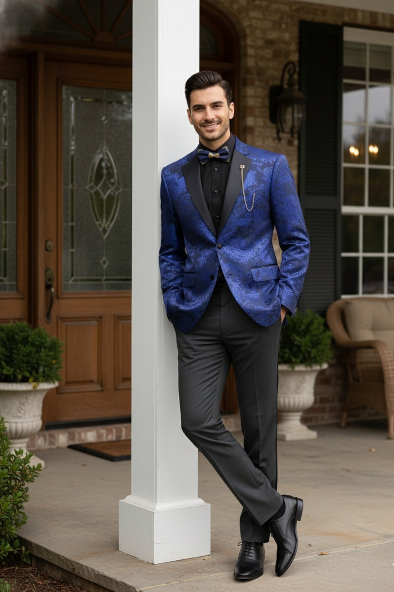 "Posh Paisley Velvet" Royal Blue Tuxedo Jacket (Separates)