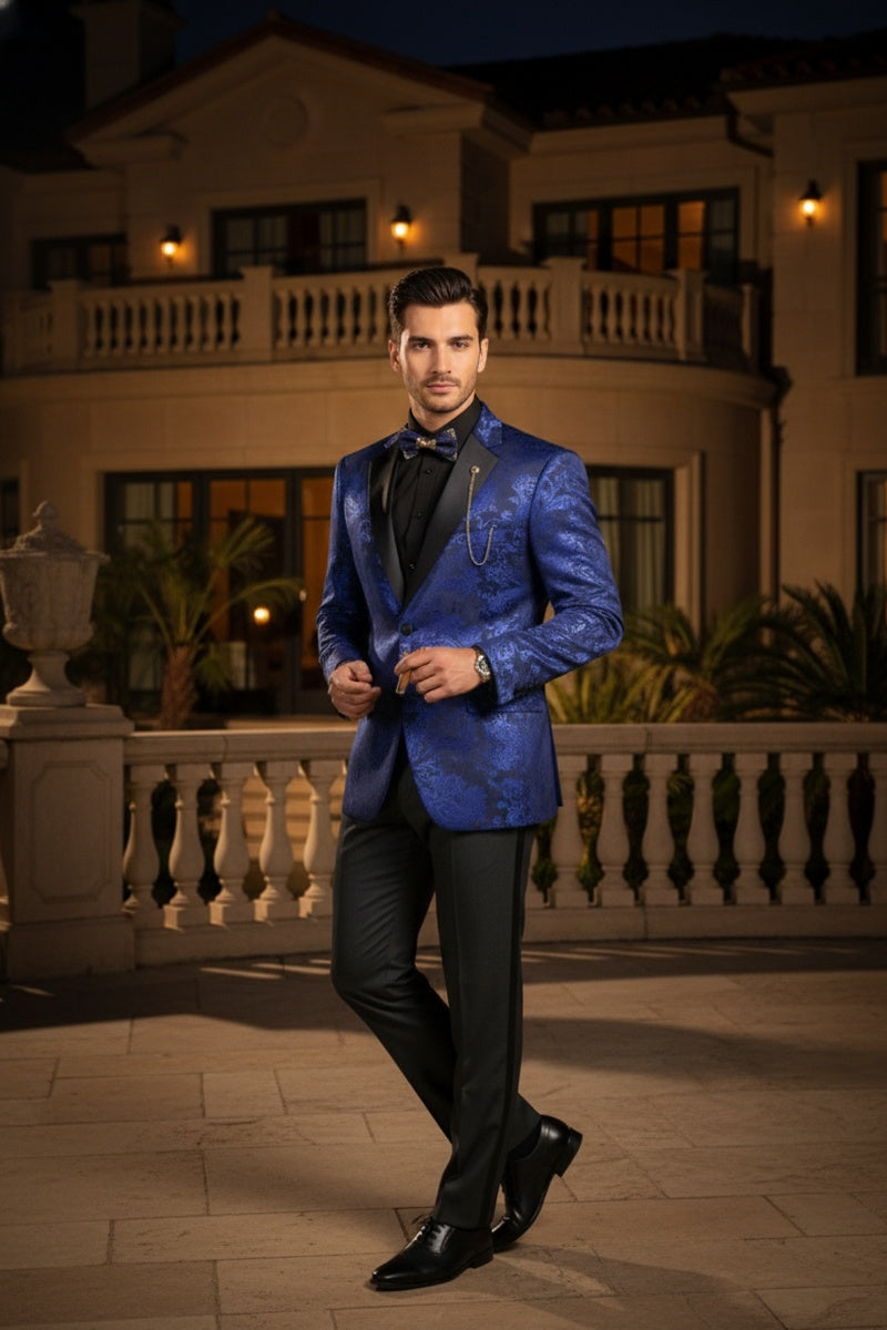 "Posh Paisley Velvet" Royal Blue Tuxedo Jacket (Separates)
