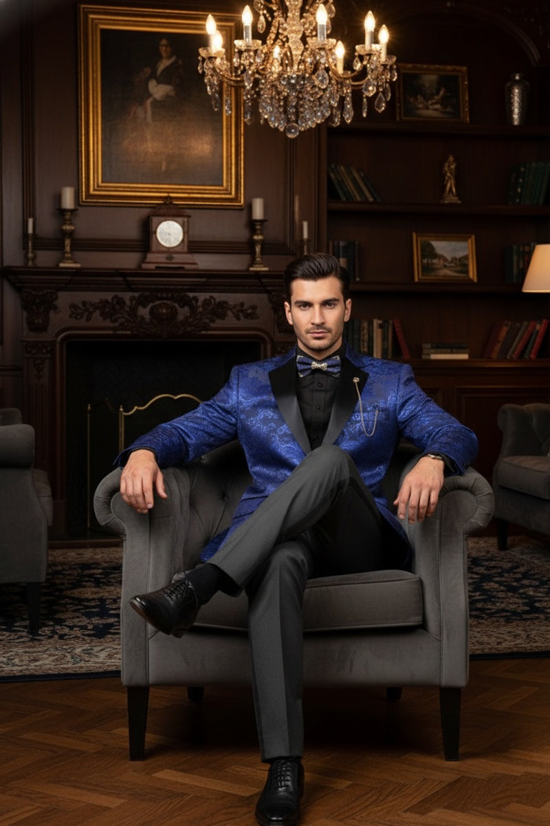 "Posh Paisley Velvet" Royal Blue Tuxedo Jacket (Separates)