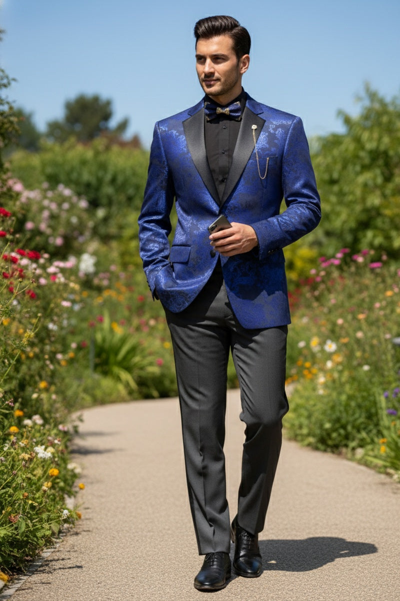 "Posh Paisley Velvet" Royal Blue Tuxedo Jacket (Separates)