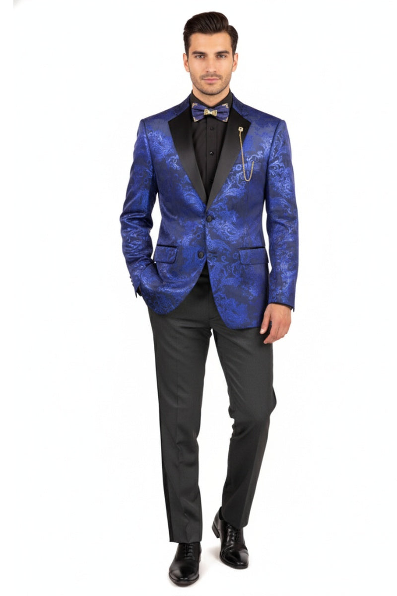 "Posh Paisley Velvet" Royal Blue Tuxedo Jacket (Separates)