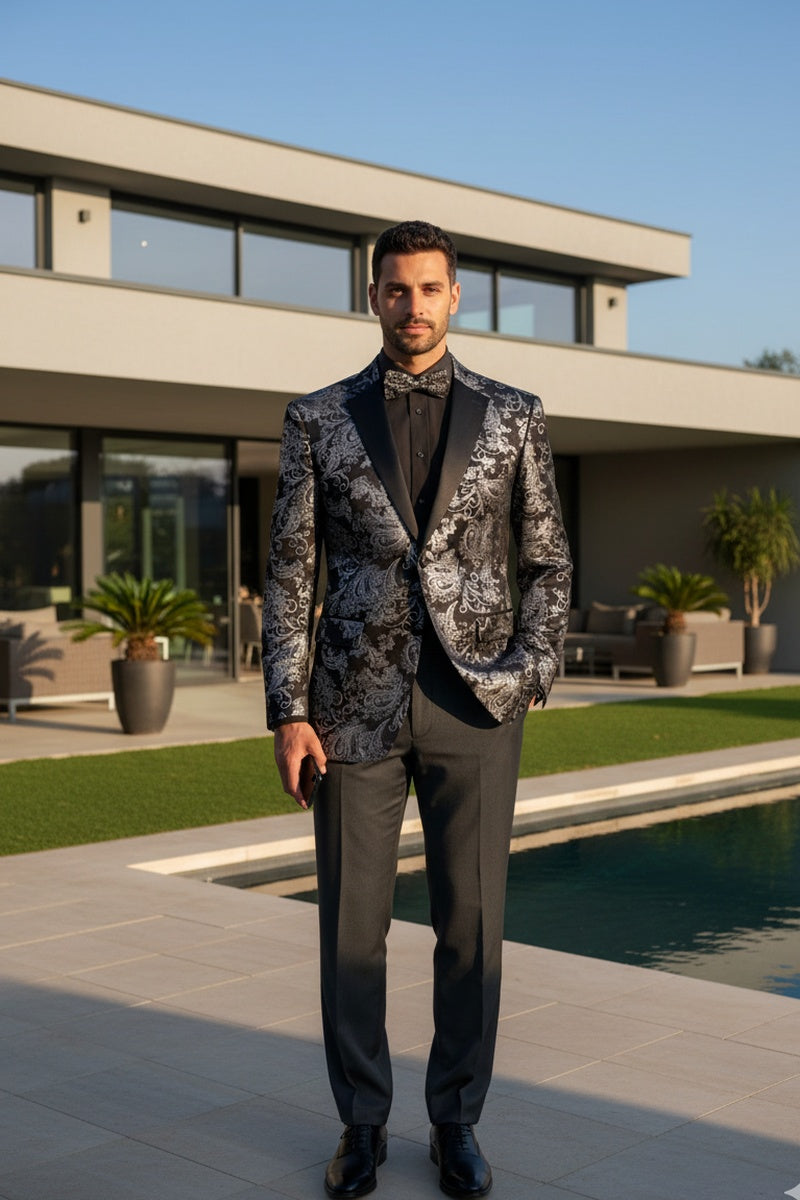 "Posh Paisley Velvet" Silver Tuxedo Jacket (Separates)