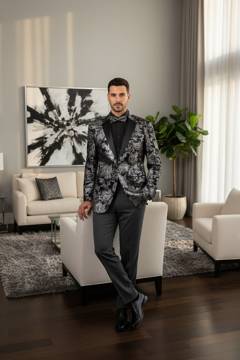"Posh Paisley Velvet" Silver Tuxedo Jacket (Separates)