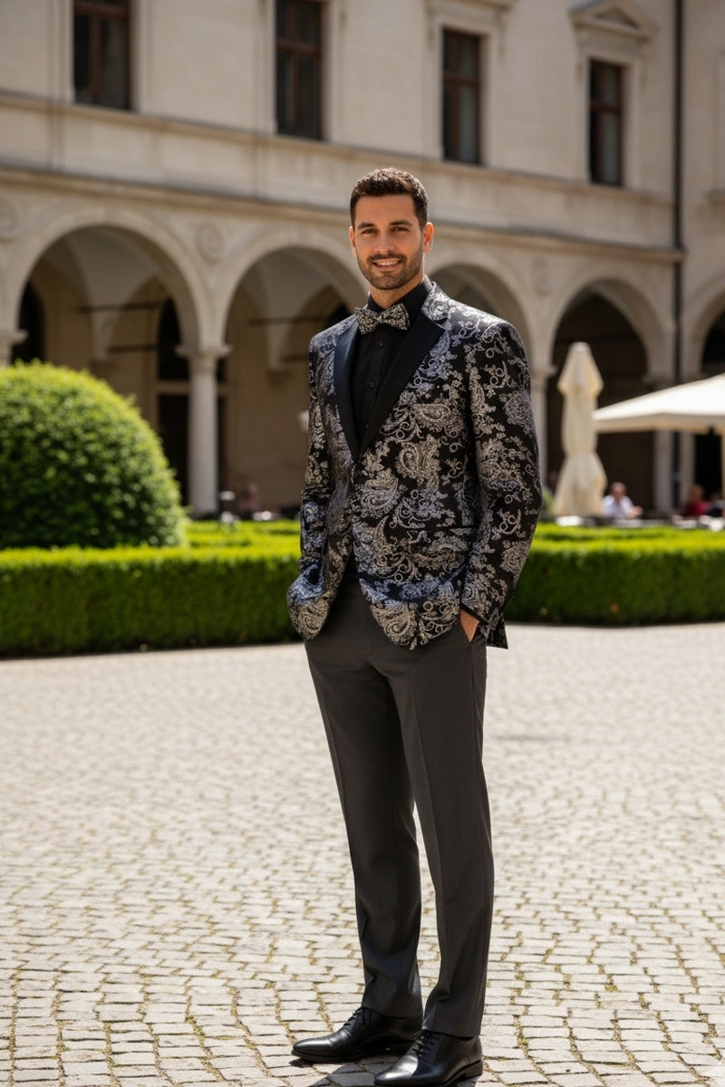 "Posh Paisley Velvet" Silver Tuxedo Jacket (Separates)