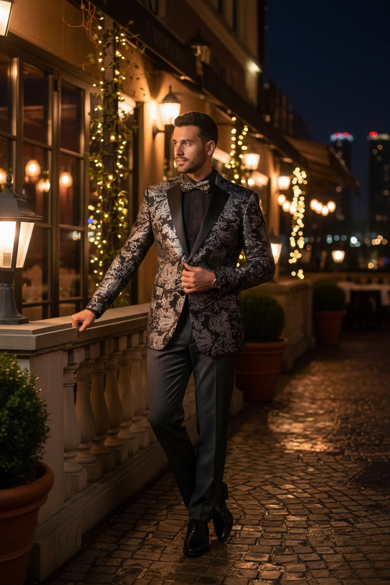 "Posh Paisley Velvet" Silver Tuxedo Jacket (Separates)