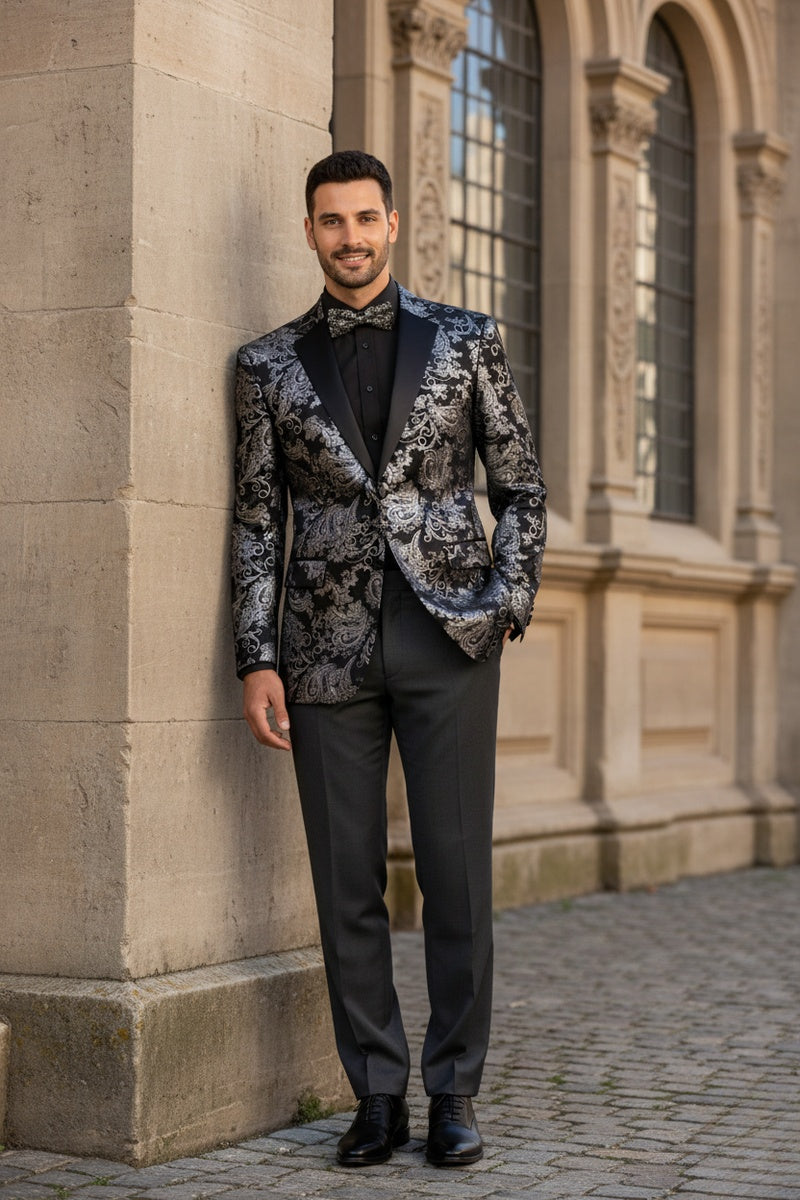 "Posh Paisley Velvet" Silver Tuxedo Jacket (Separates)