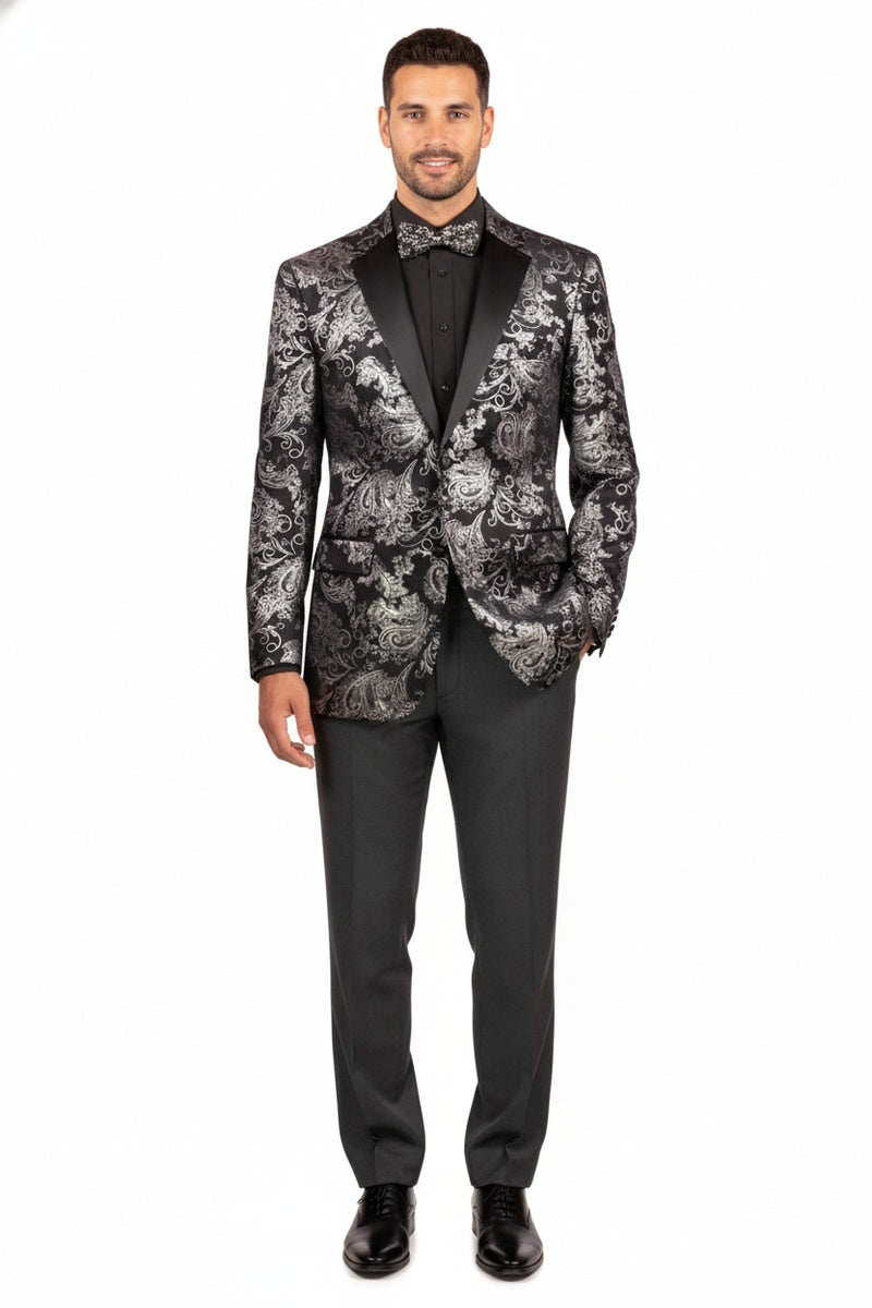 "Posh Paisley Velvet" Silver Tuxedo Jacket (Separates)