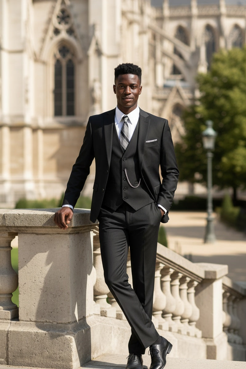 "Preston" Black 2-Button Notch Suit (3-Piece Set)