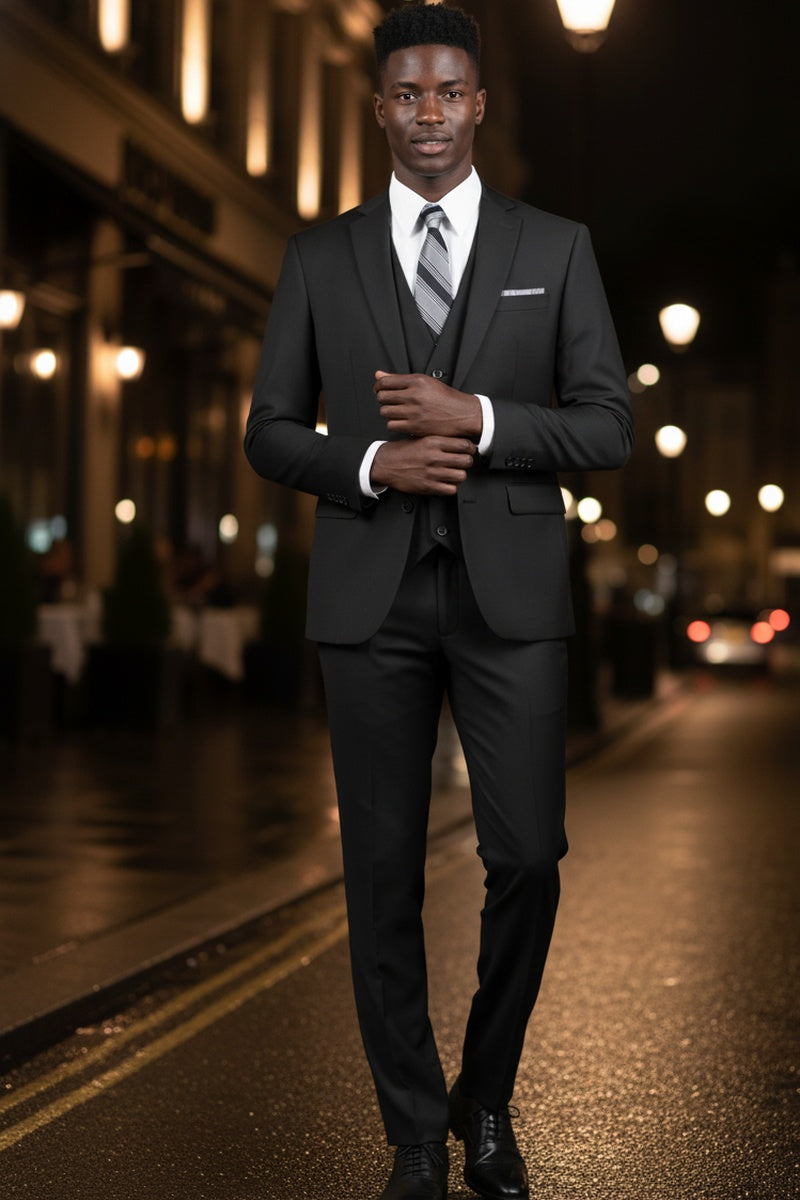 "Preston" Black 2-Button Notch Suit (3-Piece Set)