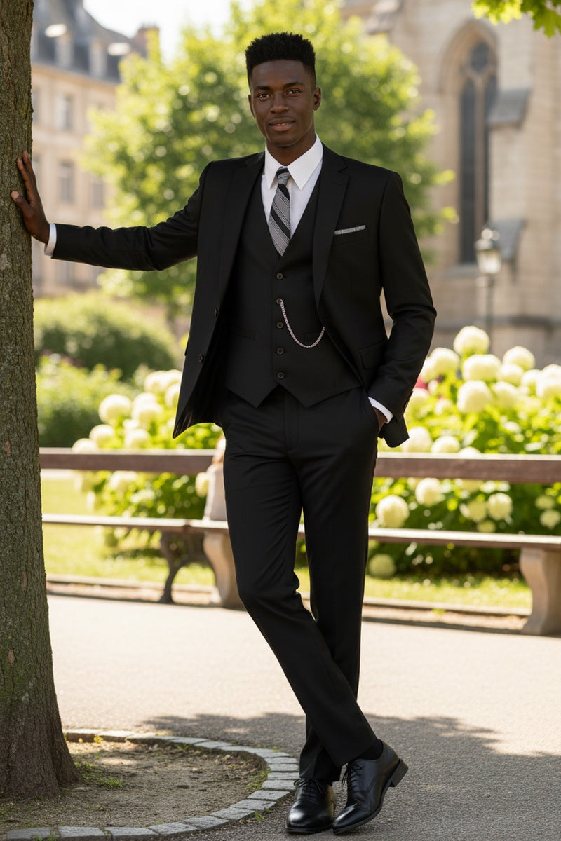 "Preston" Black 2-Button Notch Suit (3-Piece Set)