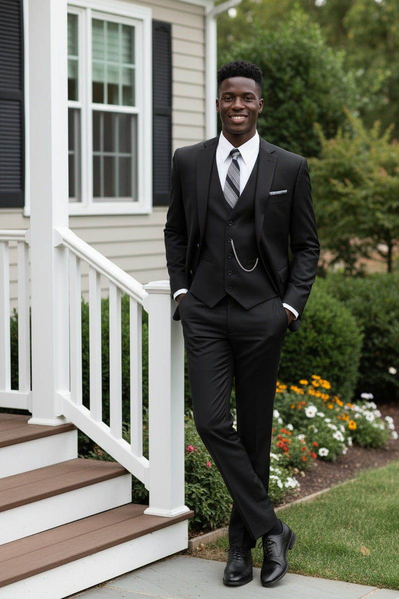 "Preston" Black 2-Button Notch Suit (3-Piece Set)