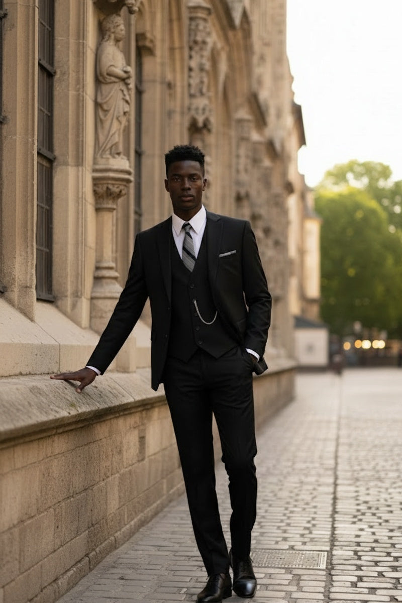 "Preston" Black 2-Button Notch Suit (3-Piece Set)