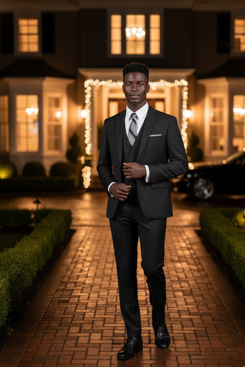 "Preston" Black 2-Button Notch Suit (3-Piece Set)