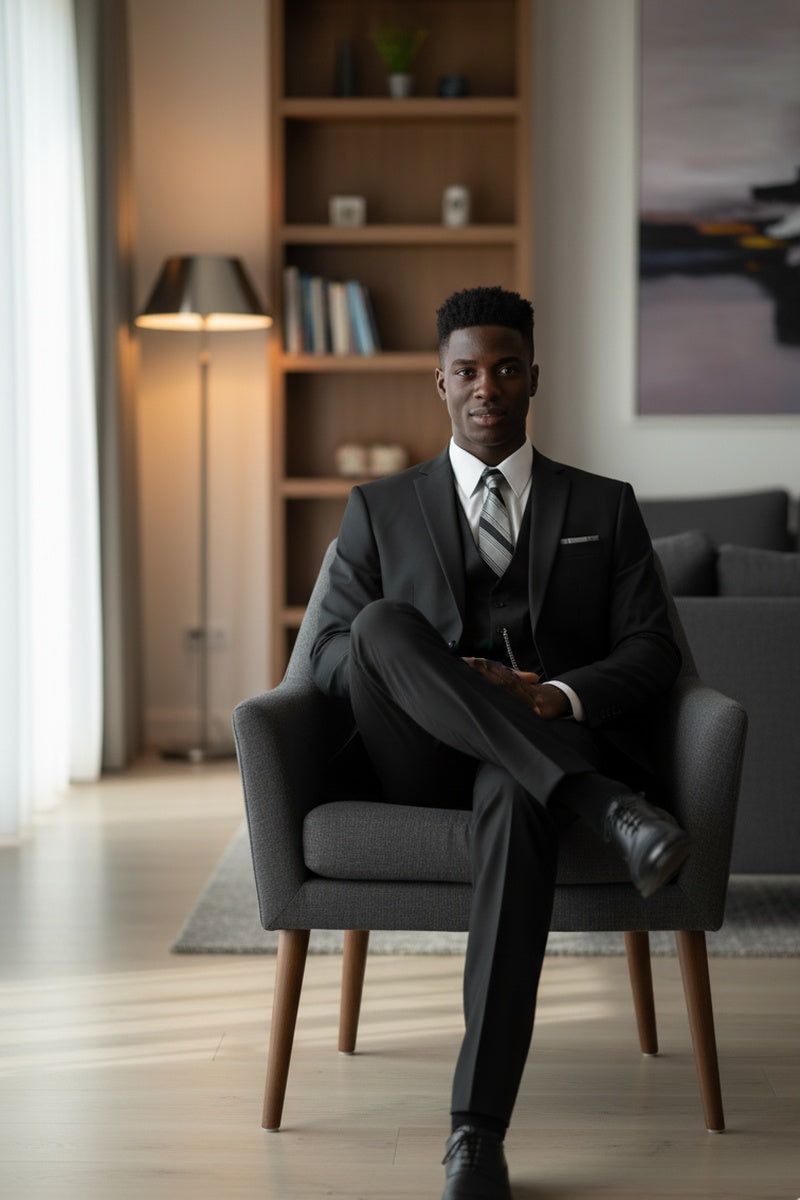 "Preston" Black 2-Button Notch Suit (3-Piece Set)