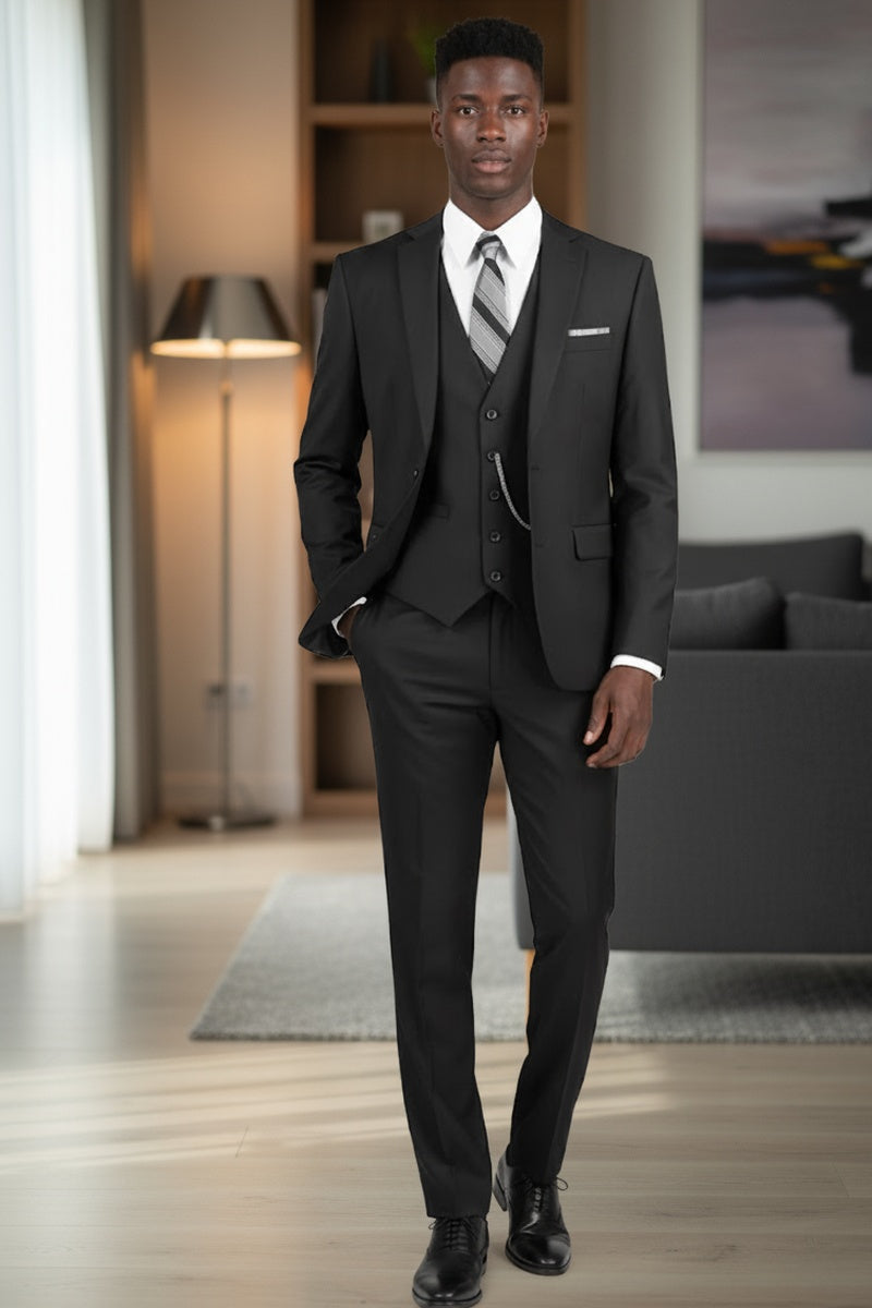 "Preston" Black 2-Button Notch Suit (3-Piece Set)
