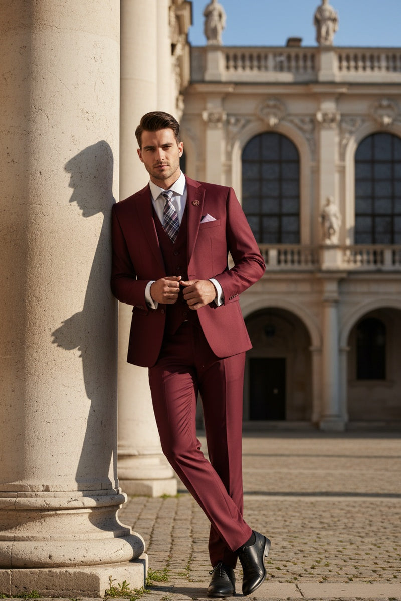 "Preston" Burgundy 2-Button Notch Suit (3-Piece Set)
