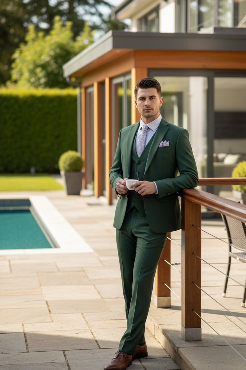 "Preston" Hunter Green 2-Button Notch Suit (3-Piece Set)
