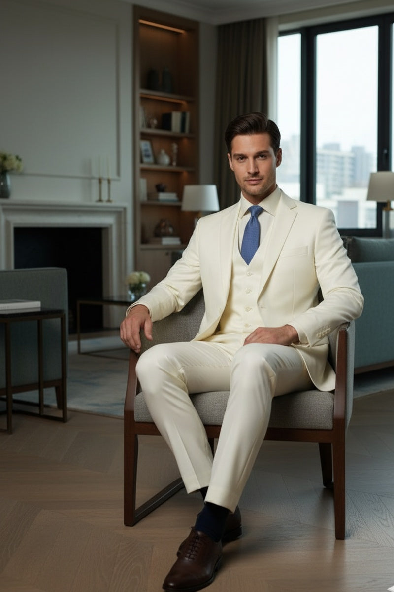 "Preston" Ivory 2-Button Notch Suit (3-Piece Set)