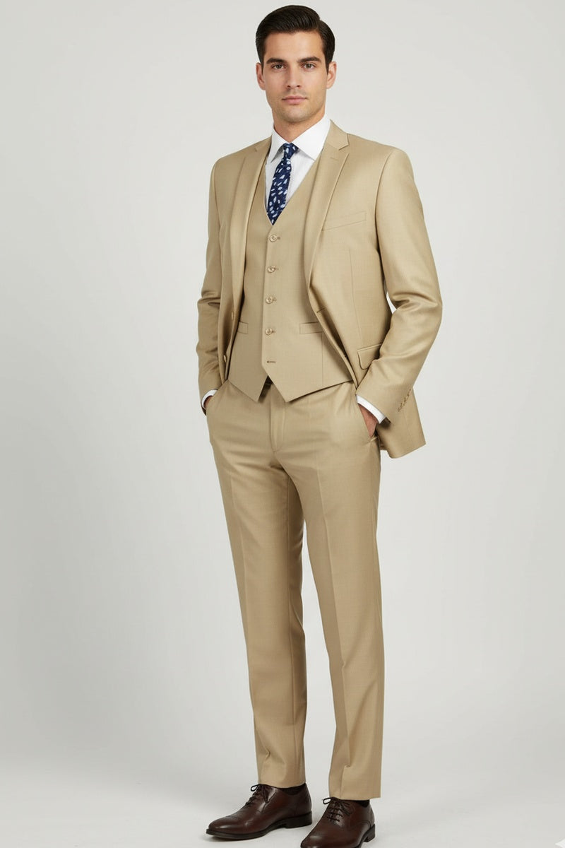 "Preston" Light Beige 2-Button Notch Suit (3-Piece Set)