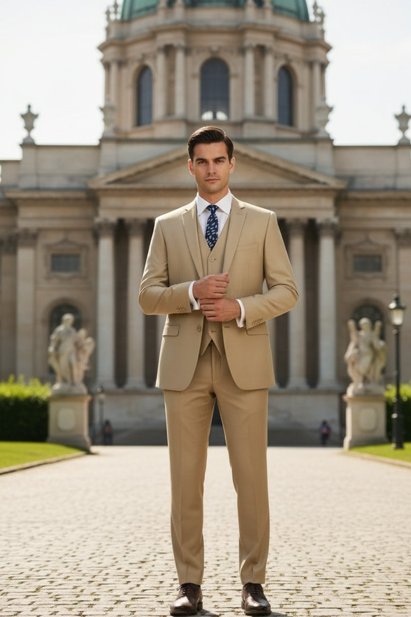 "Preston" Light Beige 2-Button Notch Suit (3-Piece Set)