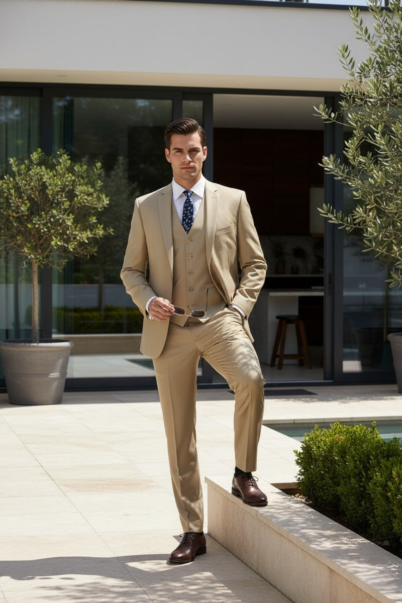 "Preston" Light Beige 2-Button Notch Suit (3-Piece Set)