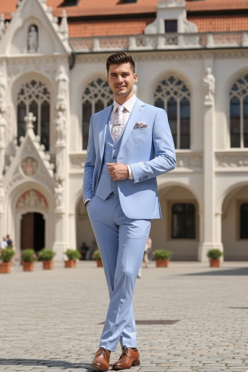 "Preston" Light Blue 2-Button Notch Suit (3-Piece Set)