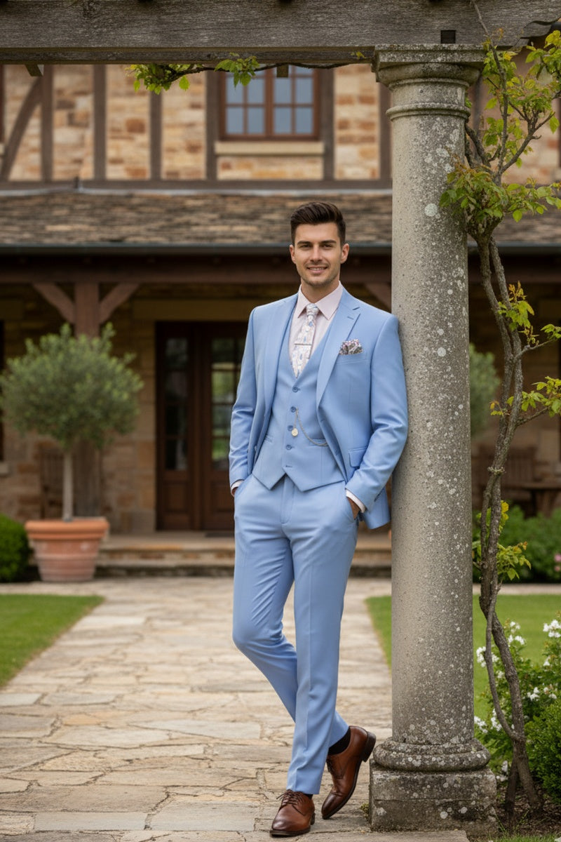 "Preston" Light Blue 2-Button Notch Suit (3-Piece Set)