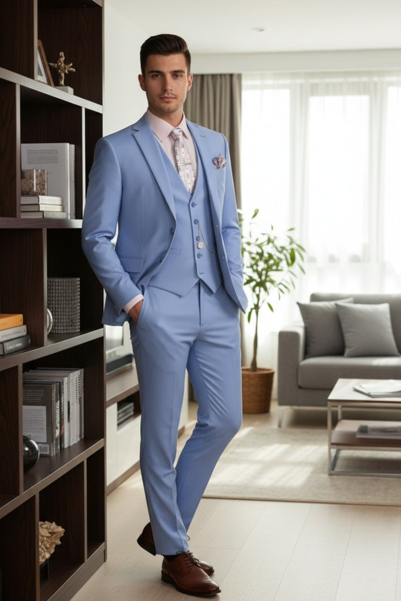 "Preston" Light Blue 2-Button Notch Suit (3-Piece Set)