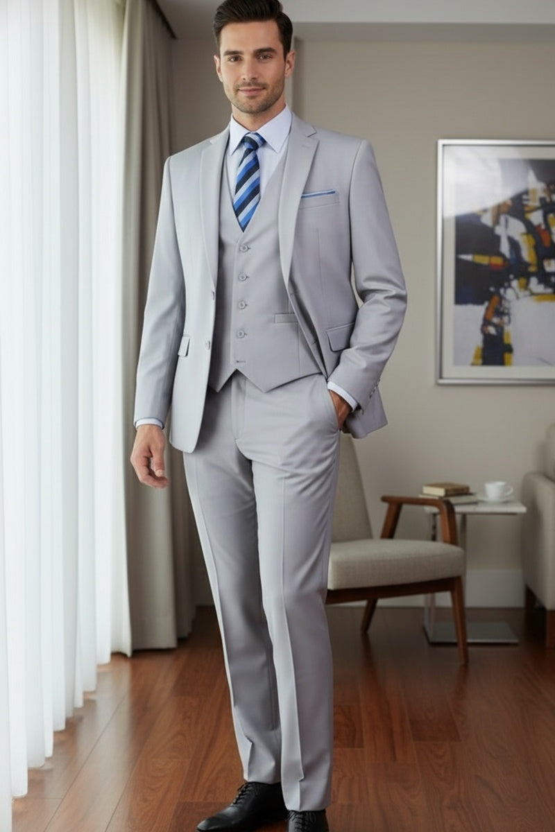 "Preston" Light Grey 2-Button Notch Suit (3-Piece Set)