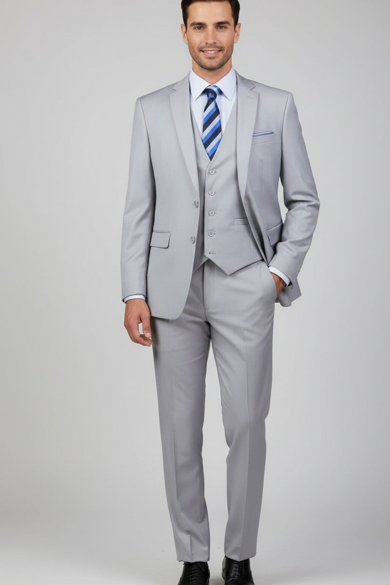 "Preston" Light Grey 2-Button Notch Suit (3-Piece Set)