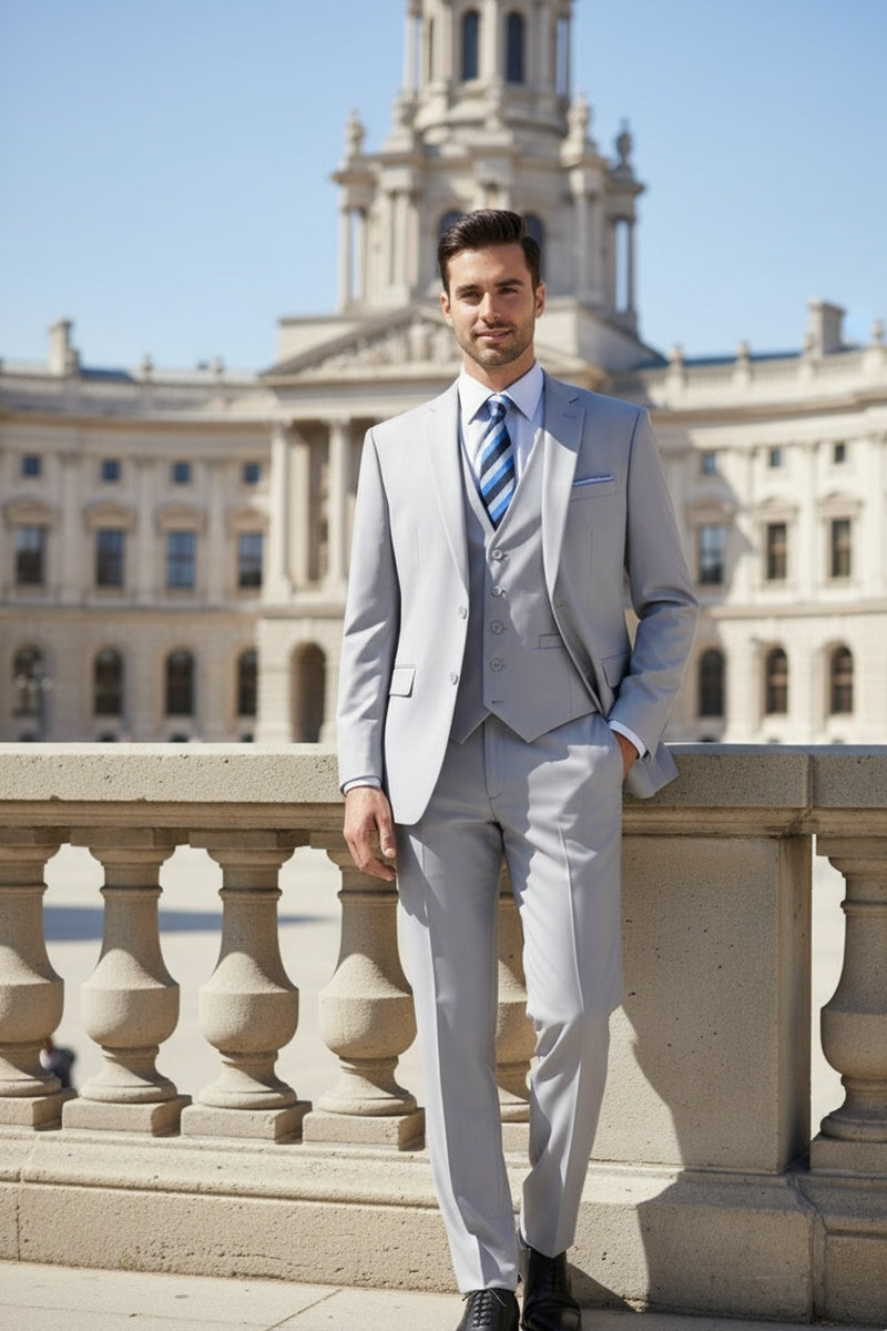 "Preston" Light Grey 2-Button Notch Suit (3-Piece Set)