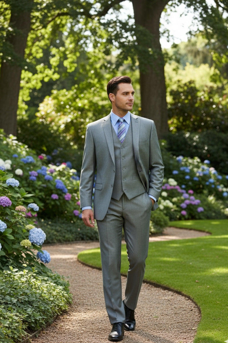 "Preston" Medium Grey 2-Button Notch Suit (3-Piece Set)