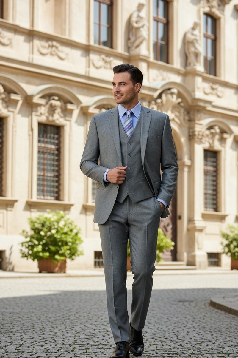 "Preston" Medium Grey 2-Button Notch Suit (3-Piece Set)