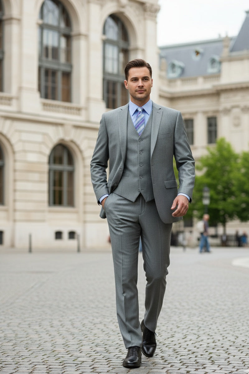"Preston" Medium Grey 2-Button Notch Suit (3-Piece Set)