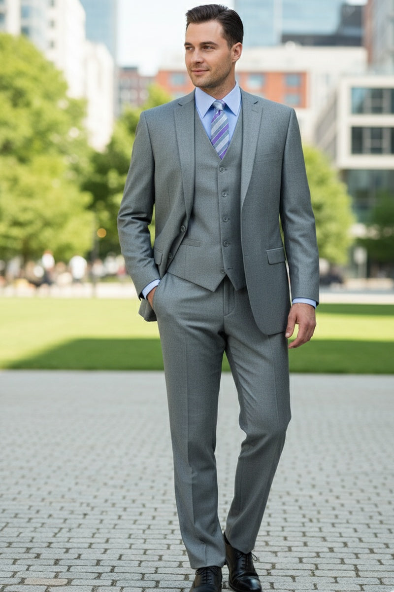 "Preston" Medium Grey 2-Button Notch Suit (3-Piece Set)