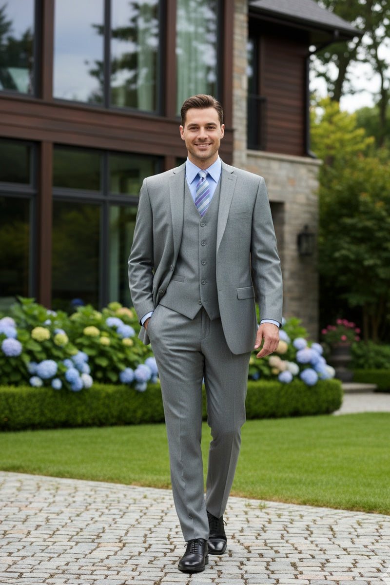 "Preston" Medium Grey 2-Button Notch Suit (3-Piece Set)