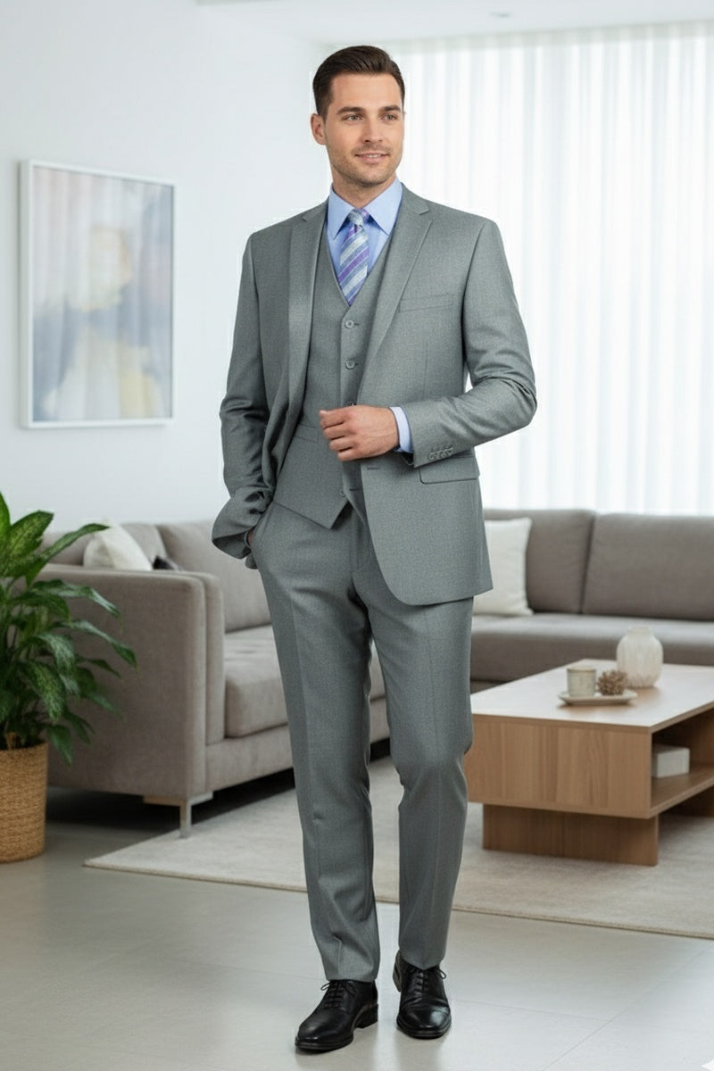 "Preston" Medium Grey 2-Button Notch Suit (3-Piece Set)