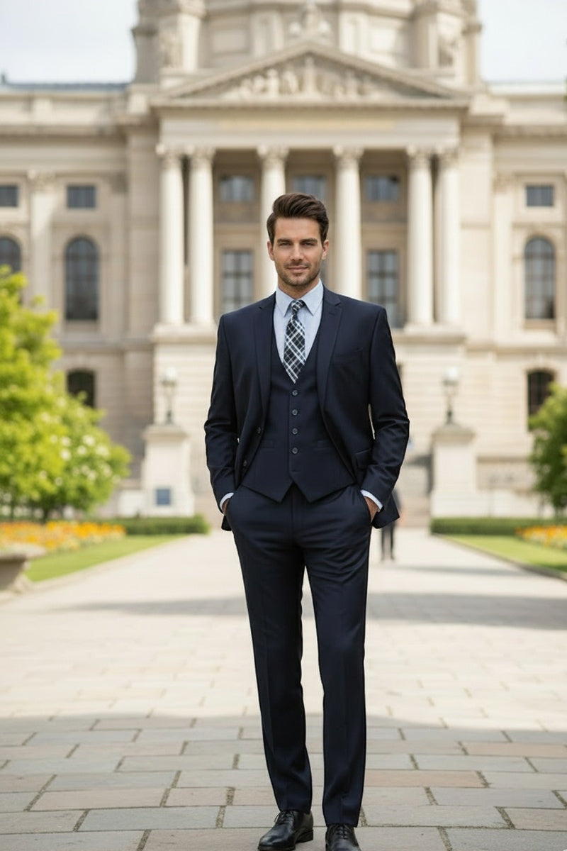 "Preston" Navy 2-Button Notch Suit (3-Piece Set)