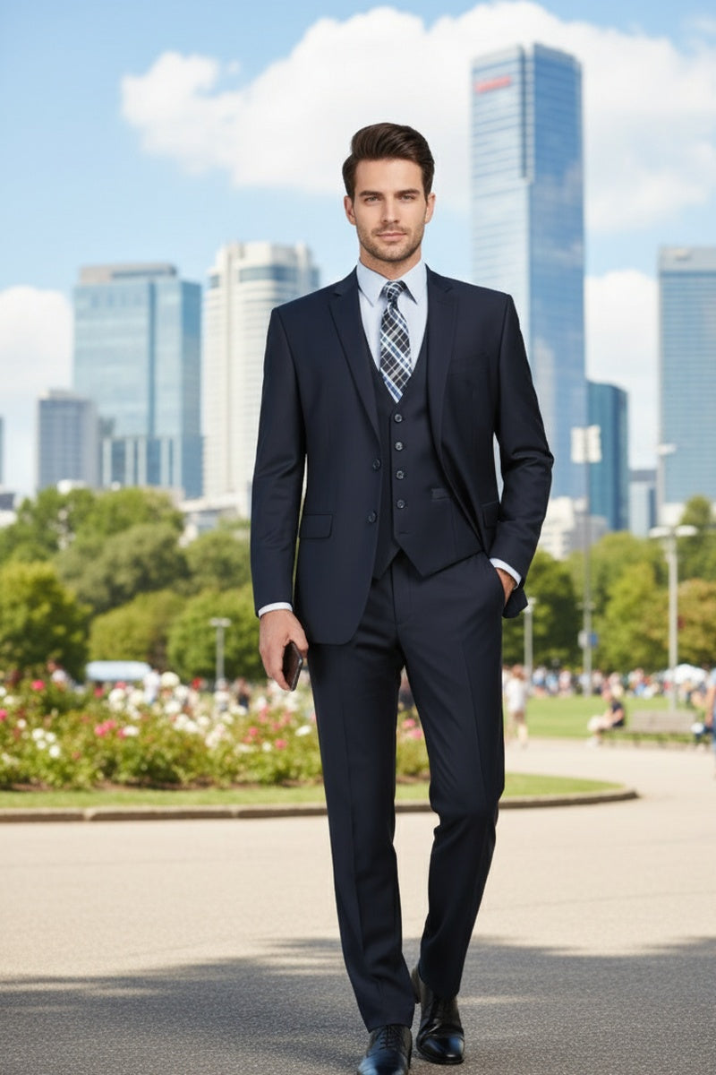 "Preston" Navy 2-Button Notch Suit (3-Piece Set)