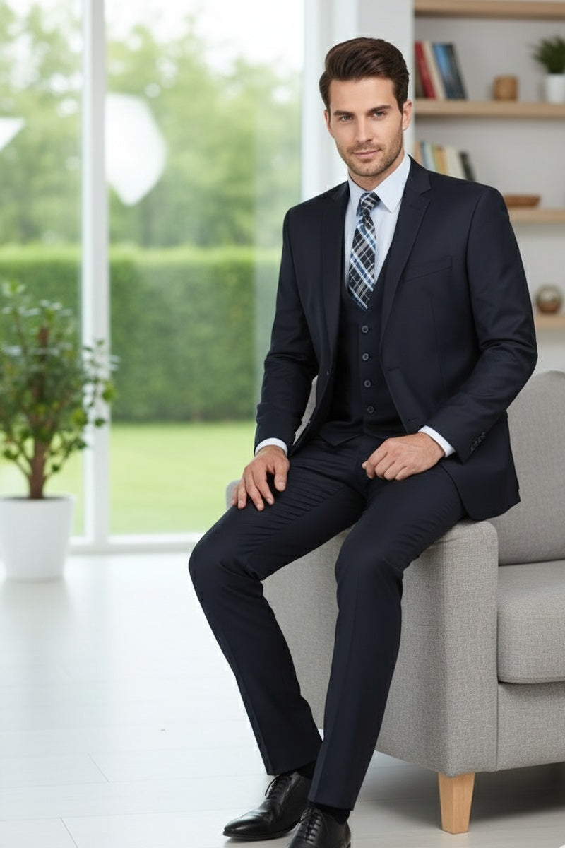 "Preston" Navy 2-Button Notch Suit (3-Piece Set)
