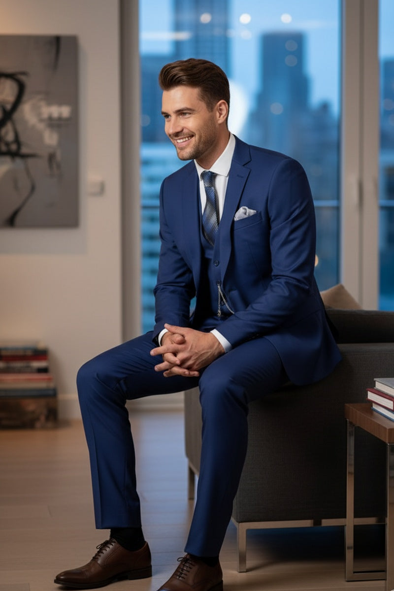 "Preston" Twilight Blue 2-Button Notch Suit (3-Piece Set)