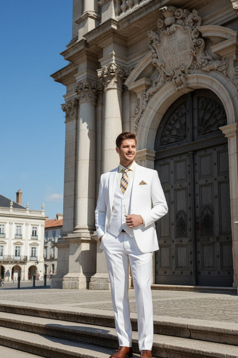 "Preston" White 2-Button Notch Suit (3-Piece Set)