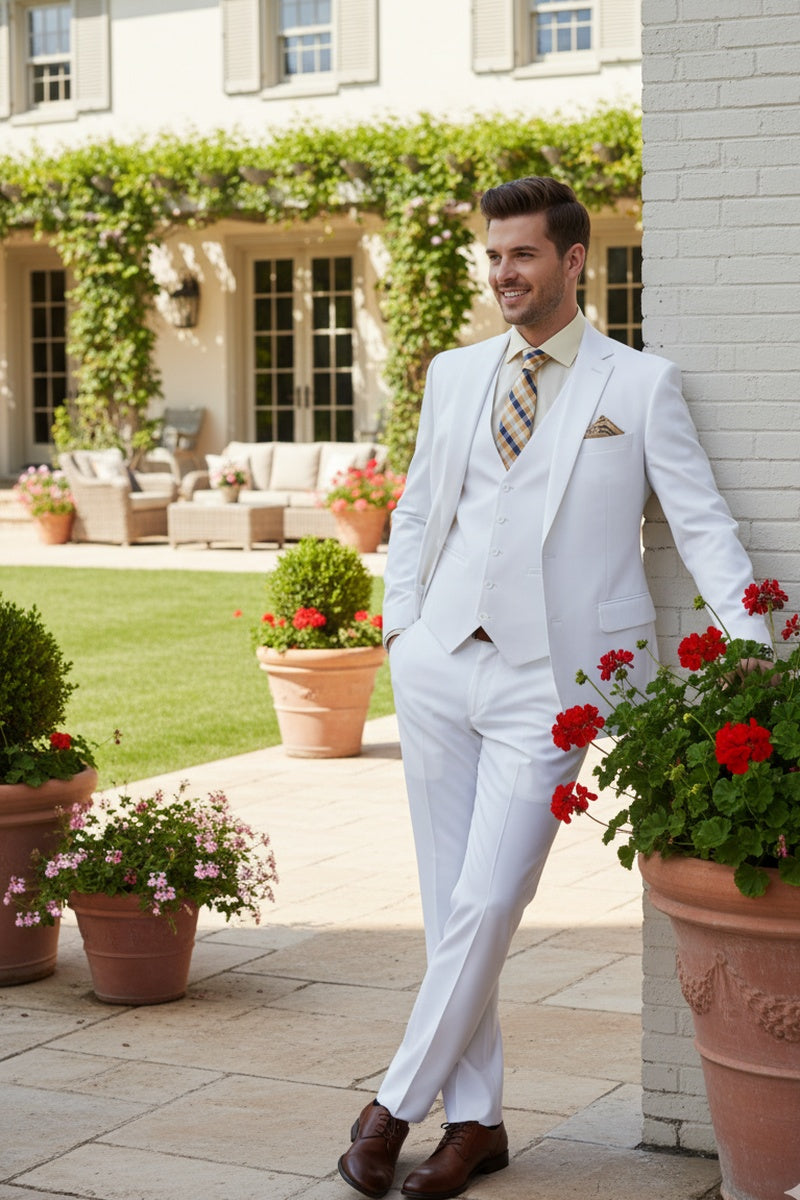 "Preston" White 2-Button Notch Suit (3-Piece Set)