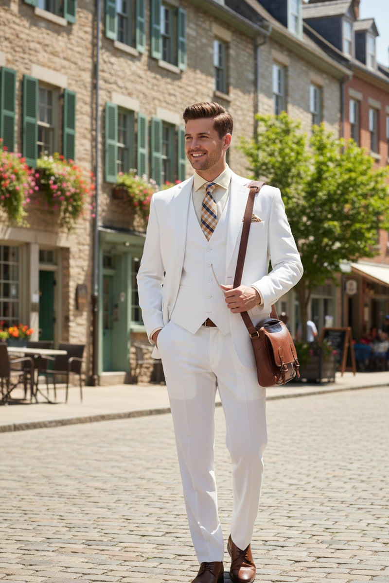 "Preston" White 2-Button Notch Suit (3-Piece Set)