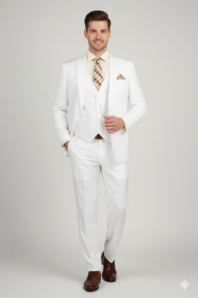 "Preston" White 2-Button Notch Suit (3-Piece Set)