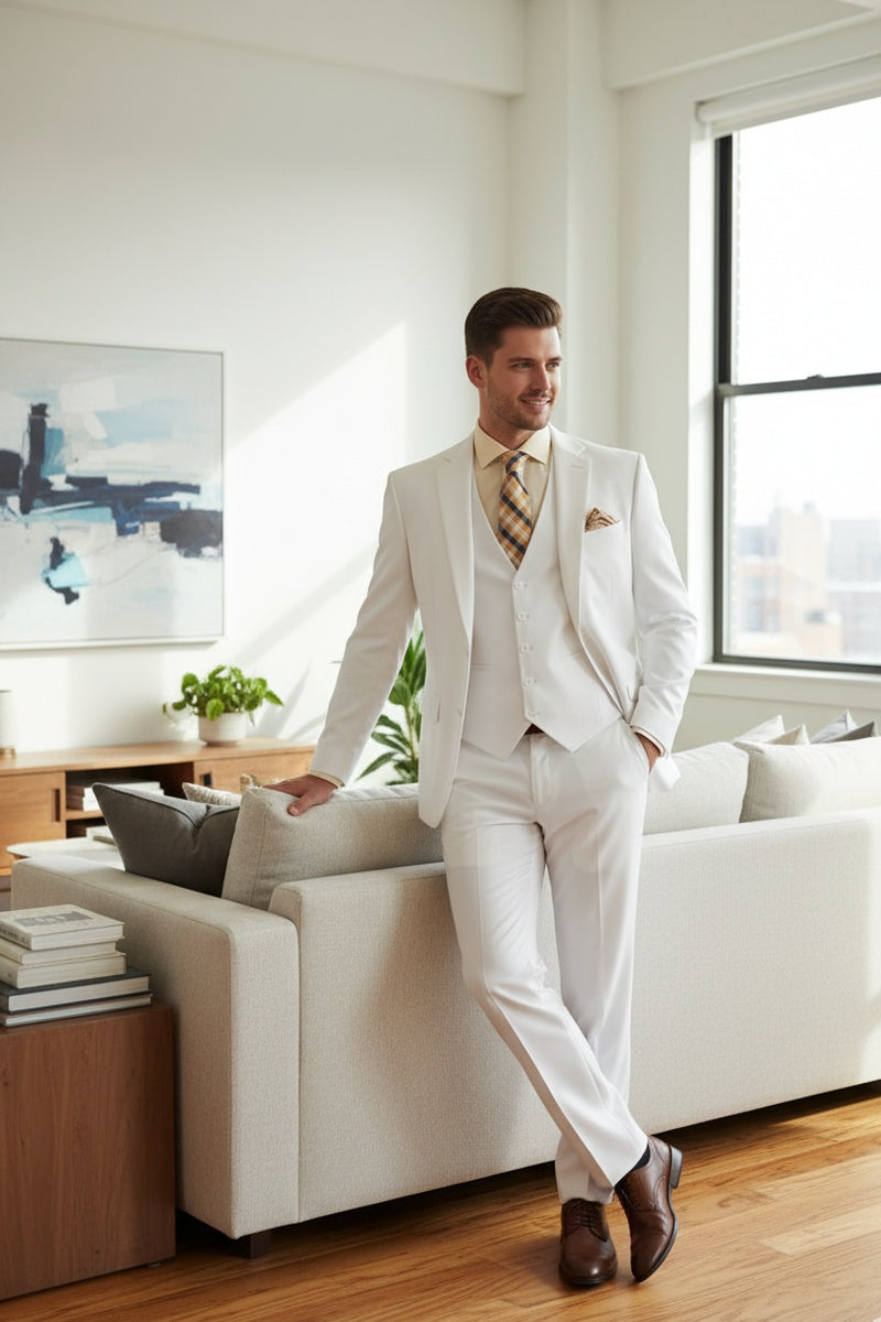 "Preston" White 2-Button Notch Suit (3-Piece Set)